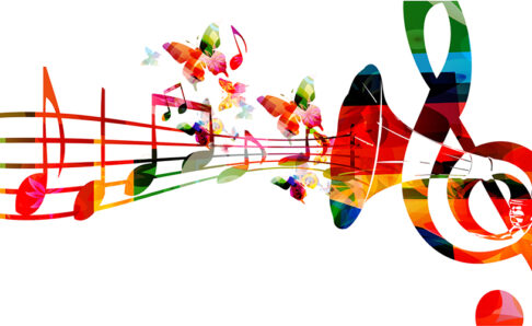 Colorful G-clef with gramophone horn